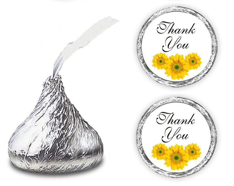RokAPary 324 Sunflower Thank You Kisses Wedding Stickers, Floral Chocolate Drops Labels Stickers for Weddings, Bridal Shower Engagement Party, Party Favors for Kisses. Bride and Groom Favors. Made in USA - Image 1